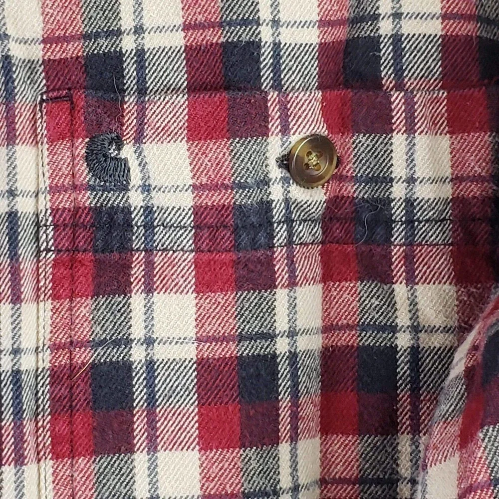 Carhartt Size Medium Plaid Relaxed Fit Long Sleeve Button Shirt Cotton Red